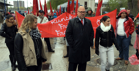 Karl-Petter Thorwaldsson Första maj-talade i Norrköping.